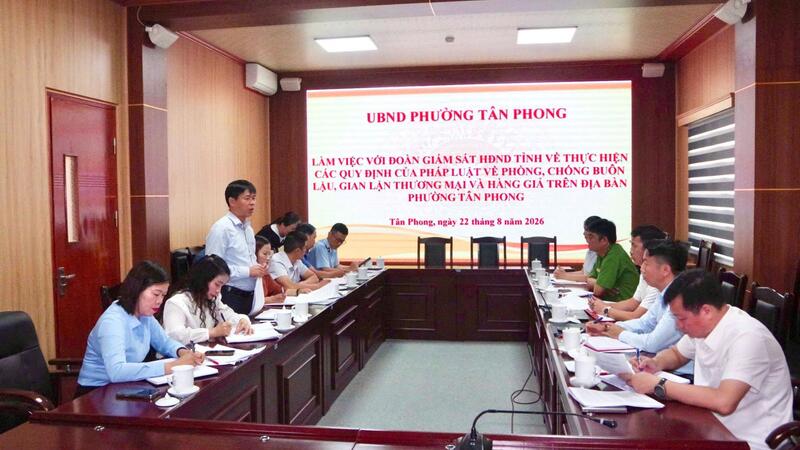 Uỷ ban nhân dân phường Tân Phong làm việc với Đoàn giám sát của Hội đồng Nhân dân tỉnh.